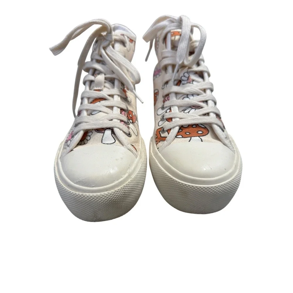 American Eagle Size 7 High Top Sneakers Mushroom Daisy Peace Sign Canvas Shoes
